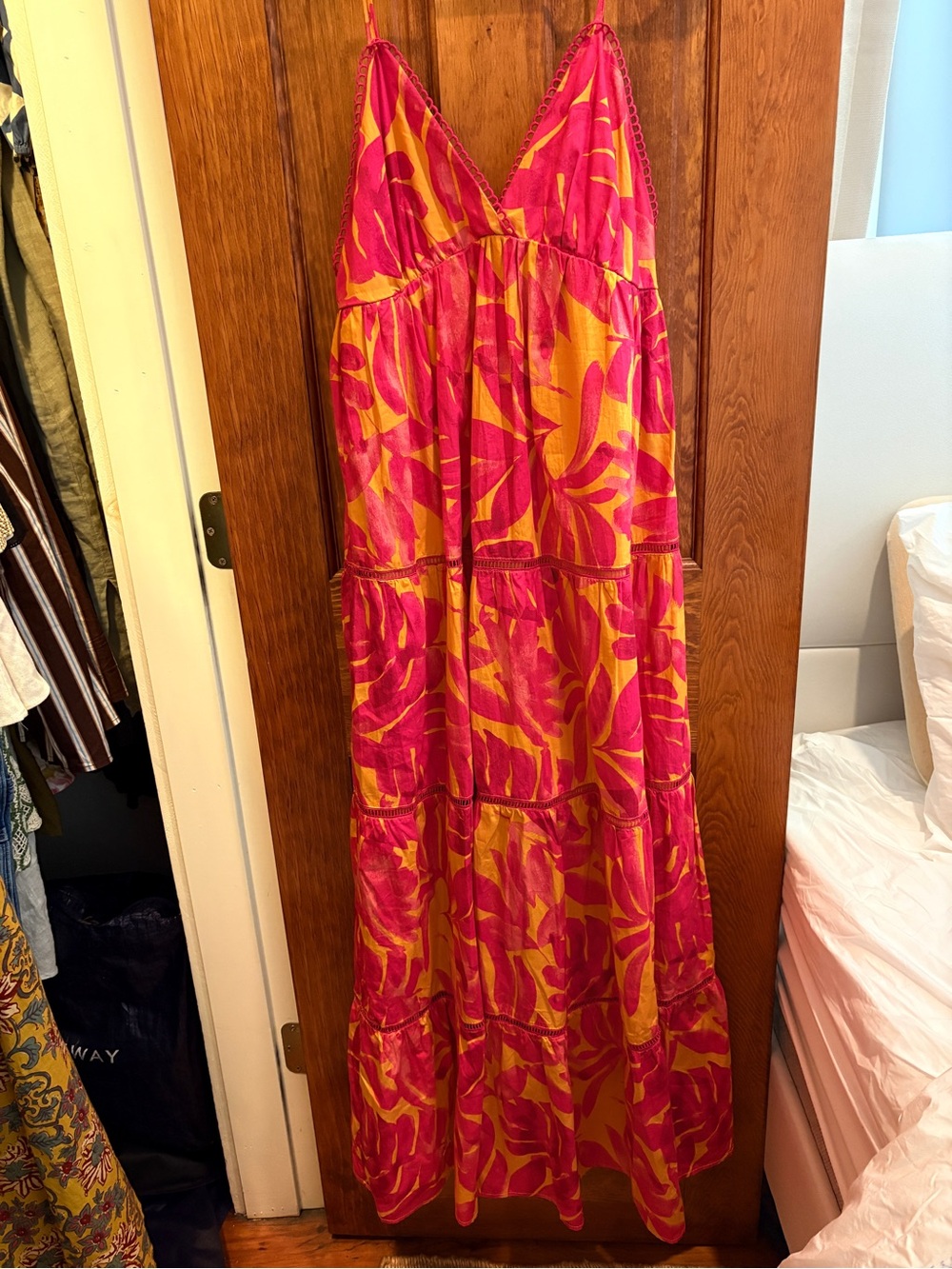 Maxi Sundress in Fuchsia and Orange – V-Neck Tiered Dress